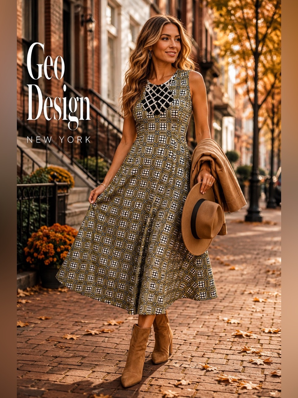Absolutely Perfect Geo-Design Midi Dress, Twirlable & So Unique, Size Xs